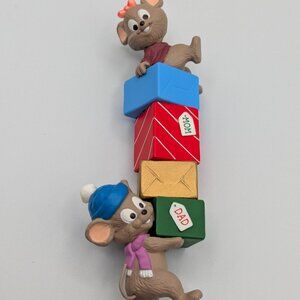Hallmark Keepsake Mom and Dad 1997, Mice with Gifts Vintage Christmas Ornament